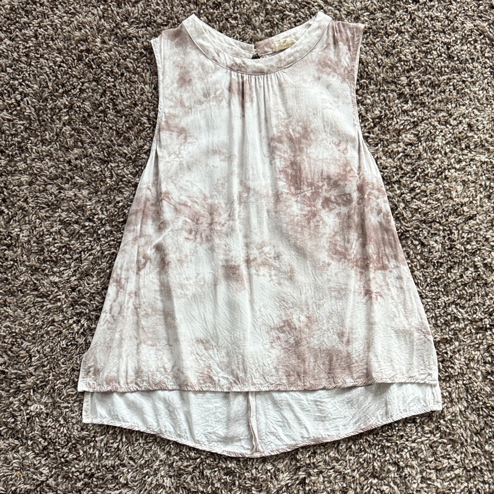Hem & Thread Sleeveless Tie-Dye Top - Cream and Brown